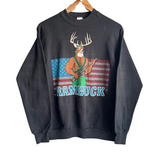 Vintage 80's RAMBUCK Black Crewneck Sweatshirt Size Large 21x27